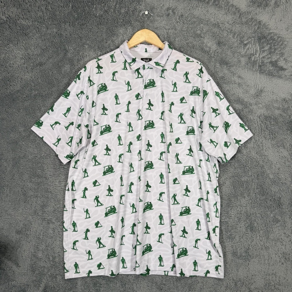 Waggle Polo Shirt Mens 3XL White Green Toy Golfers Army Men Performance Stretch